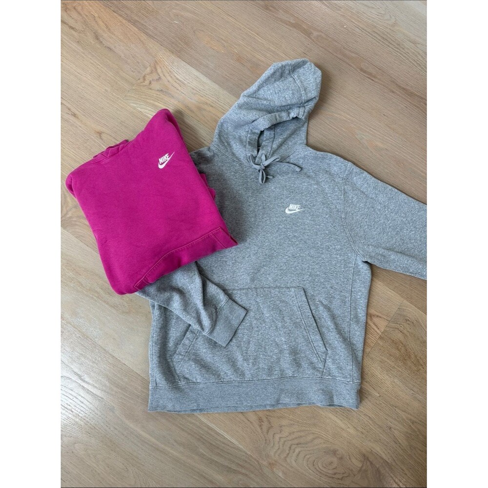 Nike Gray Hoodie & Fuchsia Sweatshirt Bundle White Logos